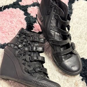 Ash Limited Thelma Black Leather Studded Wedge Sneakers 39